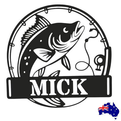 Fishing Personalised Custom Outdoor Black White Wall Art Laser Cut