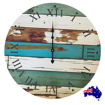 Rustic Blue Roman Numeral Wall Clock 30cm 60cm - Aussie Made