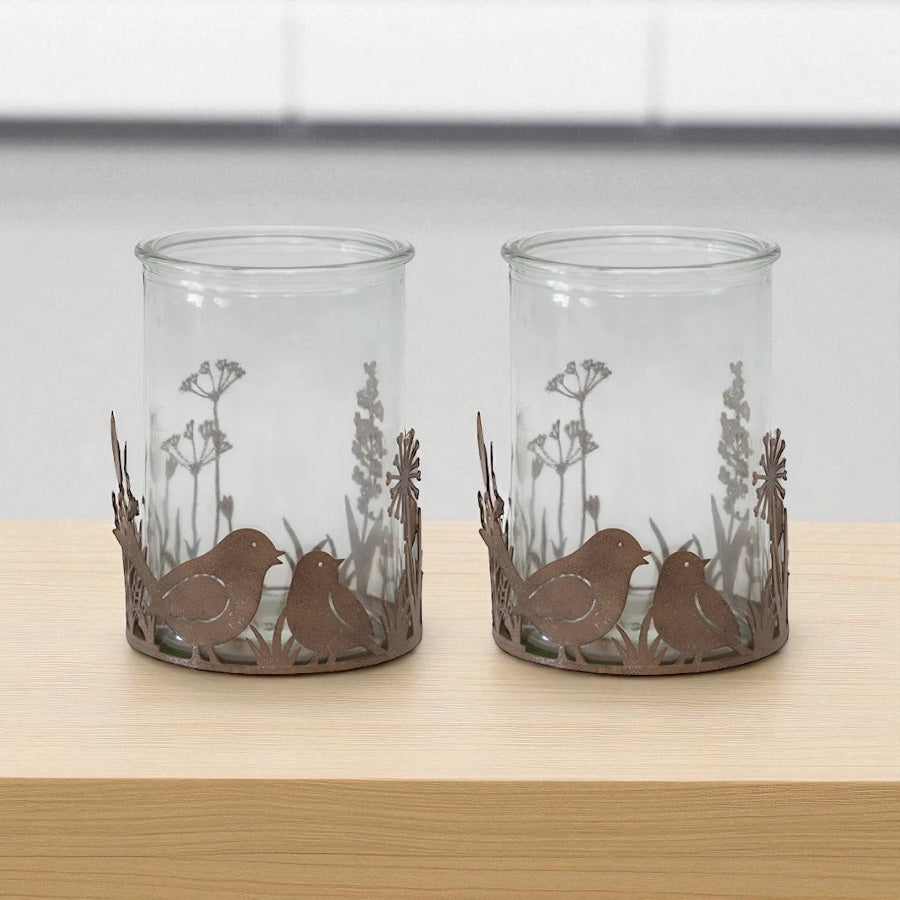 Candle Holder Set of 2 Rustic Birdie Bird