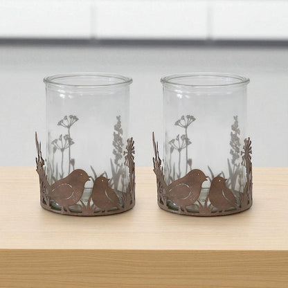 Candle Holder Set of 2 Rustic Birdie Bird