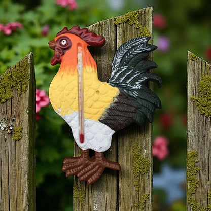 Rooster Thermometer Wall Garden Cast Iron Rustic