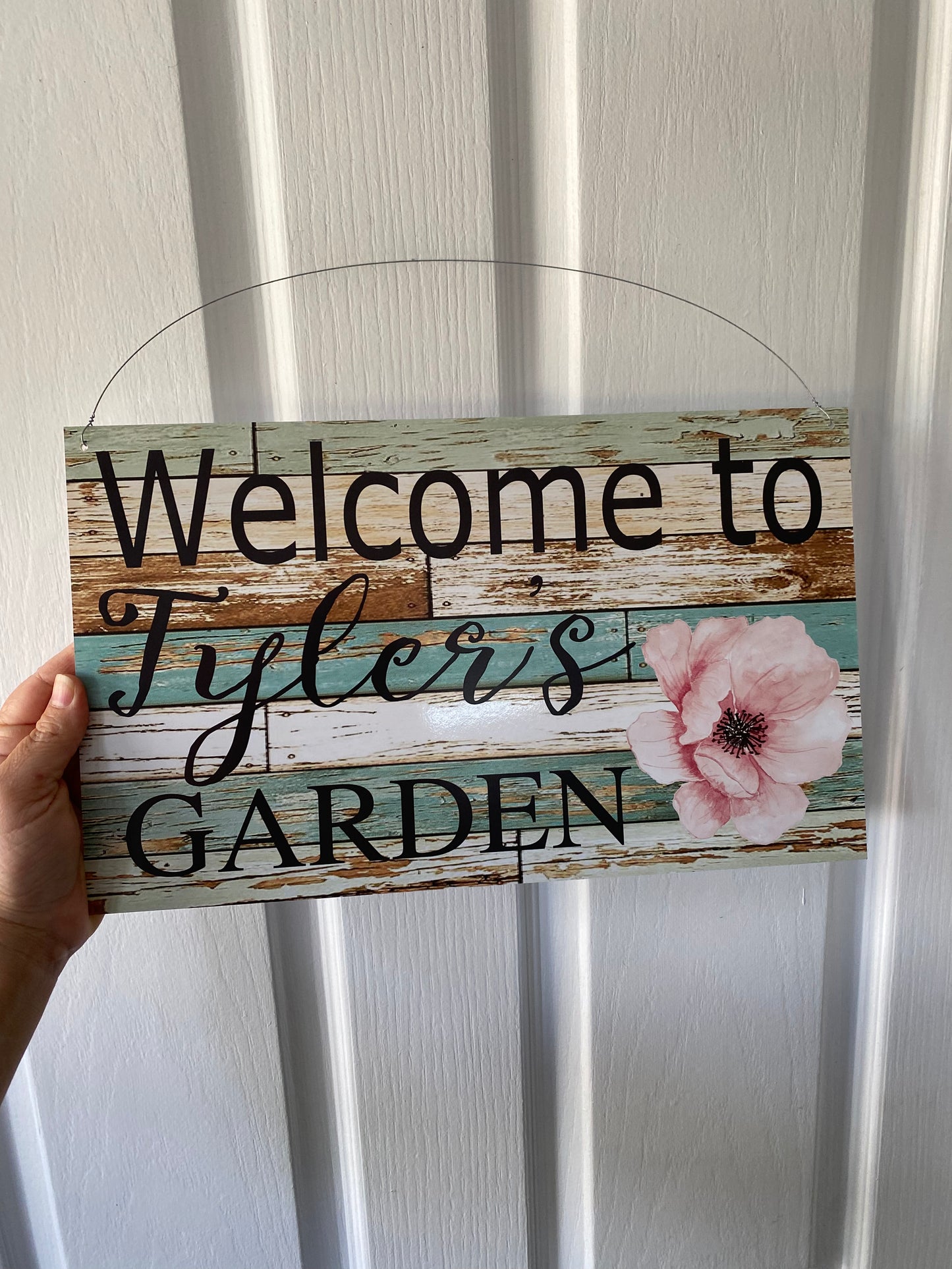 Personalised Garden Sign - Blue White Flower - Australian