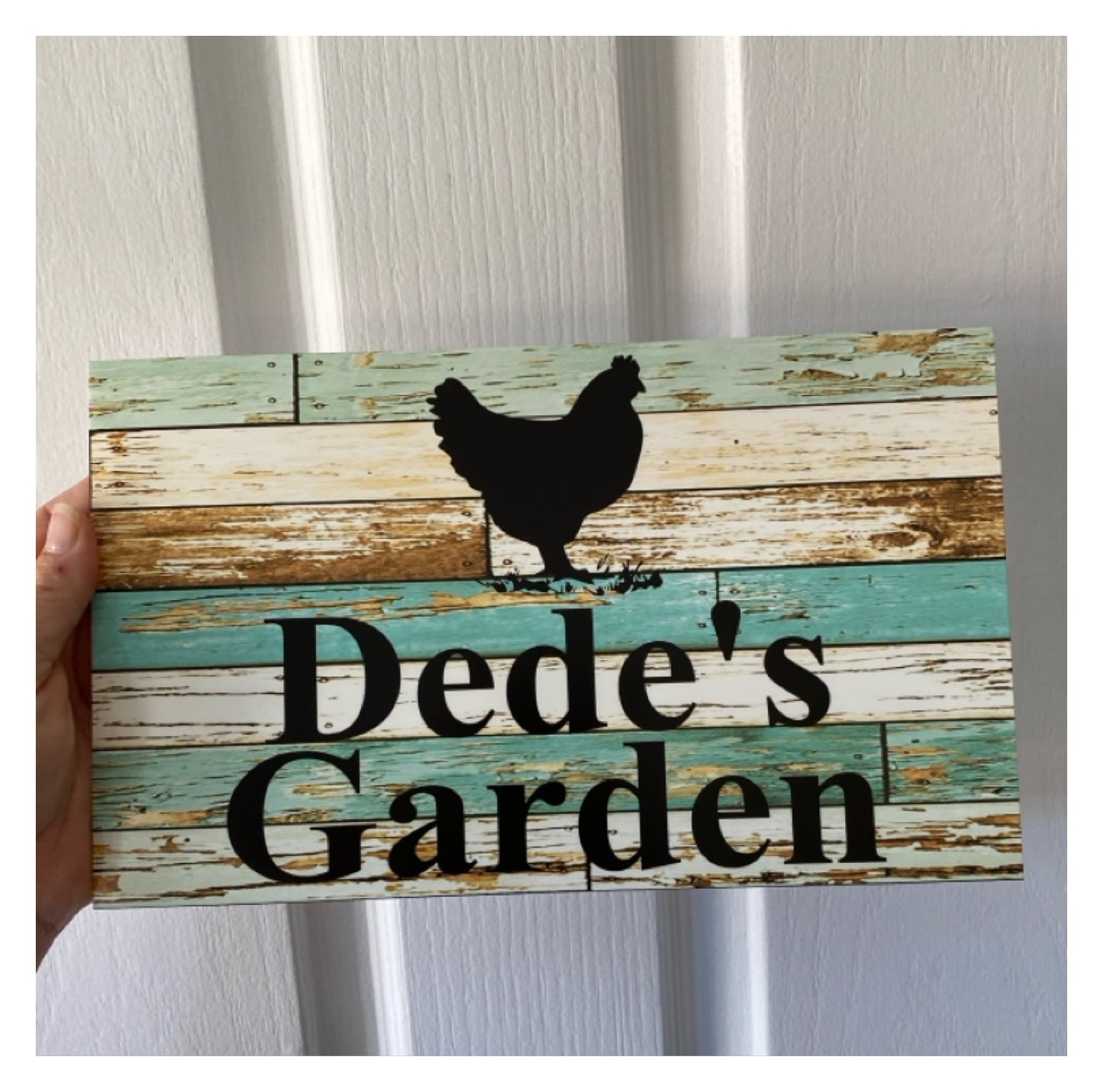 Chicken Hen Custom Personalised Sign Rustic Blue