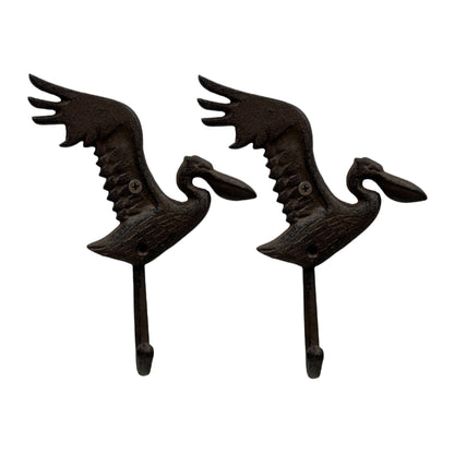 Pelican Hook Set of 2 Rustic Coastal Cast Iron