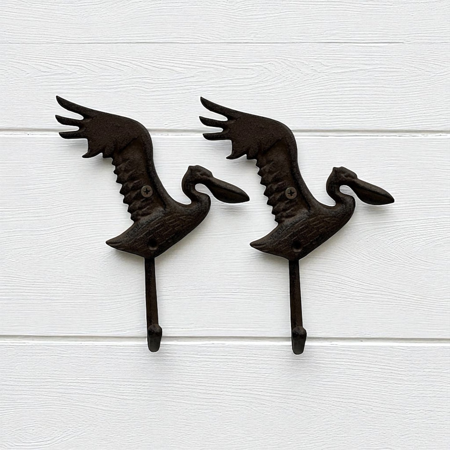 Pelican Hook Set of 2 Rustic Coastal Cast Iron