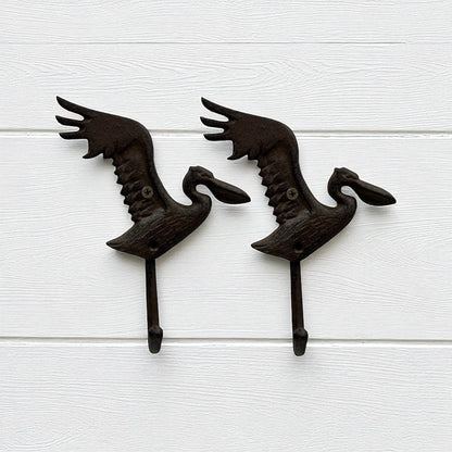 Pelican Hook Set of 2 Rustic Coastal Cast Iron