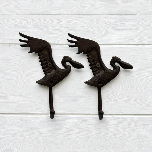 Pelican Hook Set of 2 Rustic Coastal Cast Iron