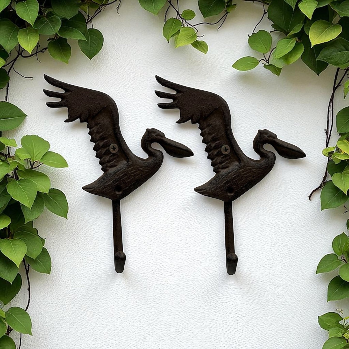 Pelican Hook Set of 2 Rustic Coastal Cast Iron