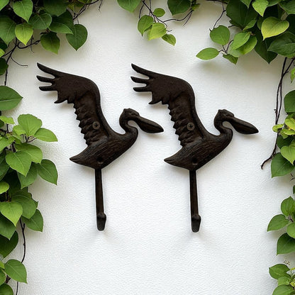 Pelican Hook Set of 2 Rustic Coastal Cast Iron