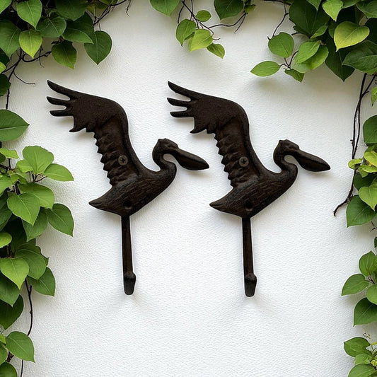 Pelican Hook Set of 2 Rustic Coastal Cast Iron