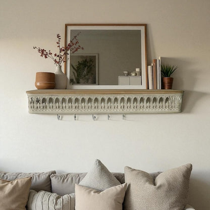Wall Shelf French Country White Timber With Hooks