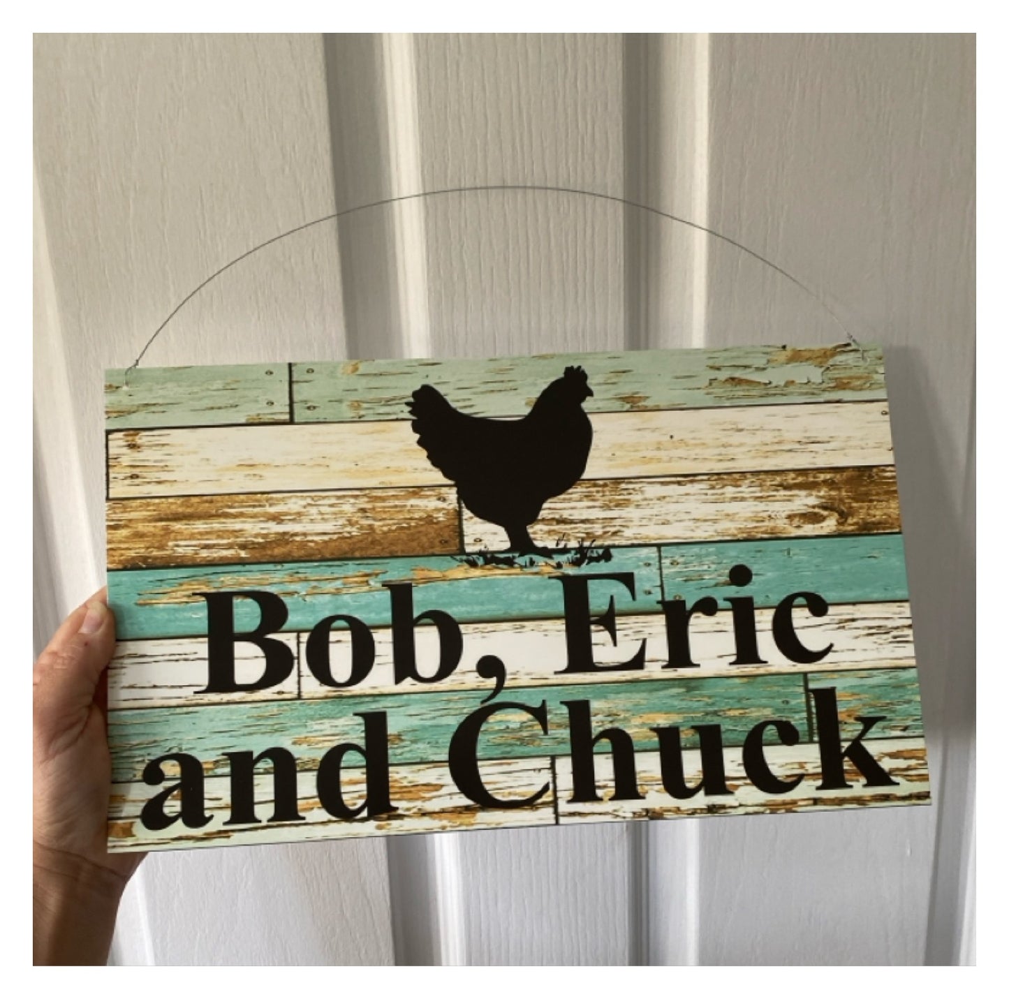 Chicken Hen Custom Personalised Sign Rustic Blue