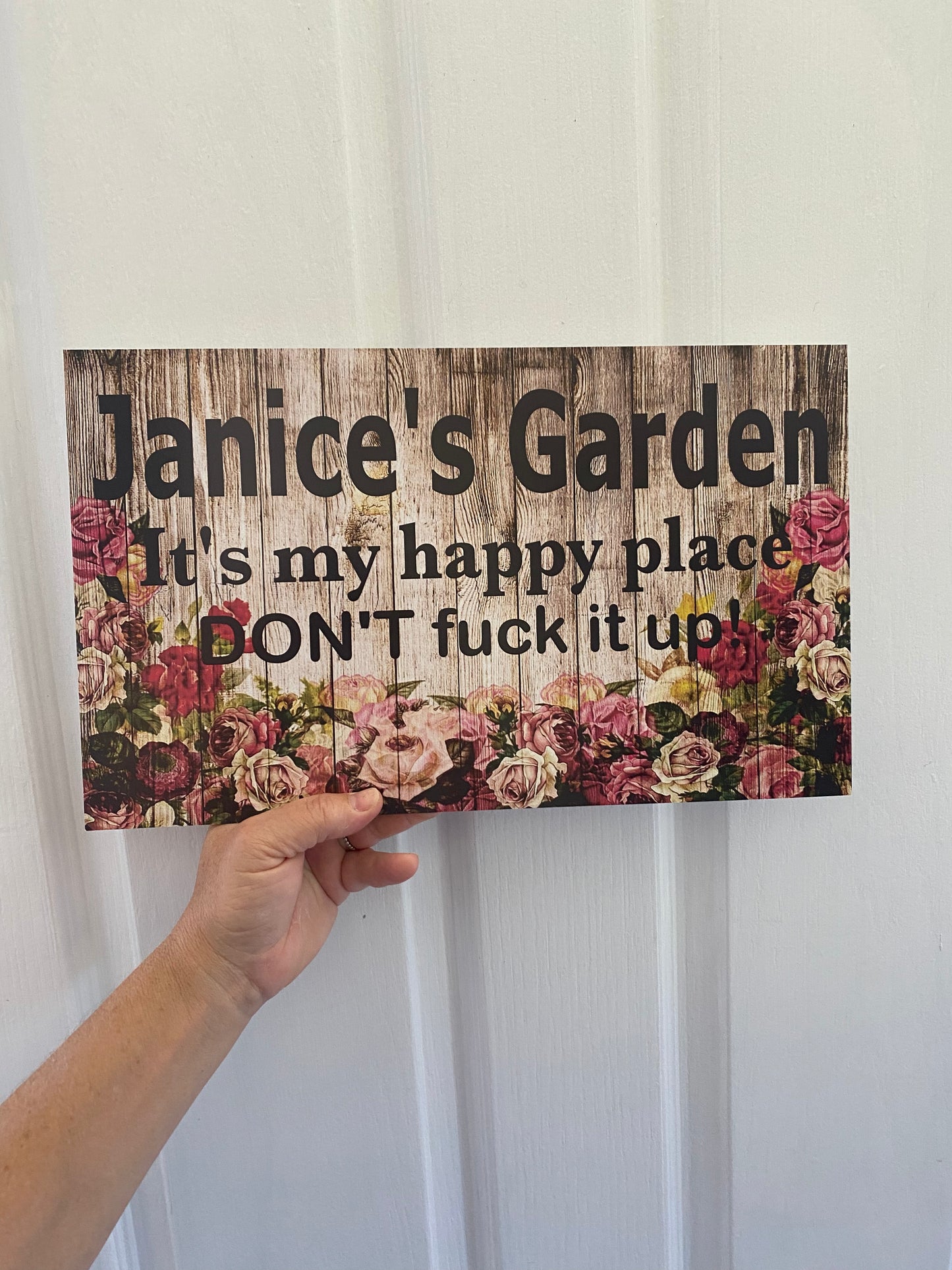 Custom Floral Garden Rose Sign | Personalised Happy Place Garden Sign | Australian Made