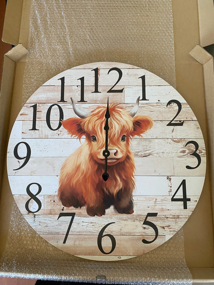 Baby Highland Cow Wall Clock | Aussie Made 30cm 60cm