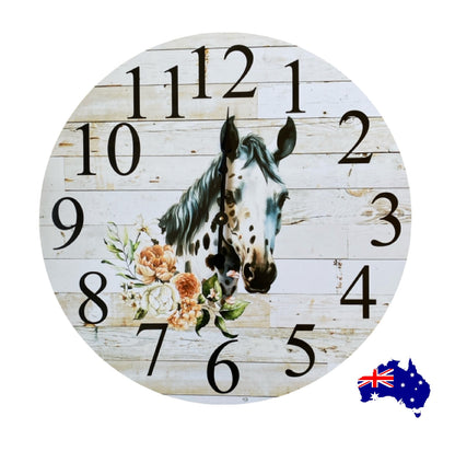 Clock Wall Horse Floral Appaloosa 30cm or 60cm Aussie Made