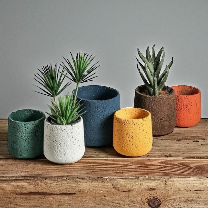 Pot Planter Flower Rustic Garden Concrete Stone Style