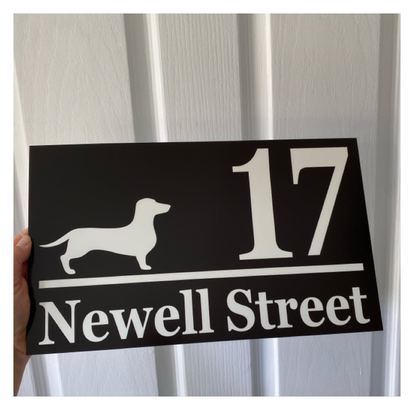 Personalised Street Number Address Letter Box Dachshund Dog Custom Sign