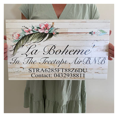 Feather Flower Arrow Custom Personalised Sign