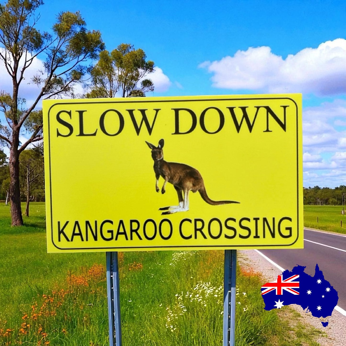 Slow Down Kangaroo Crossing Caution Outdoor Sign