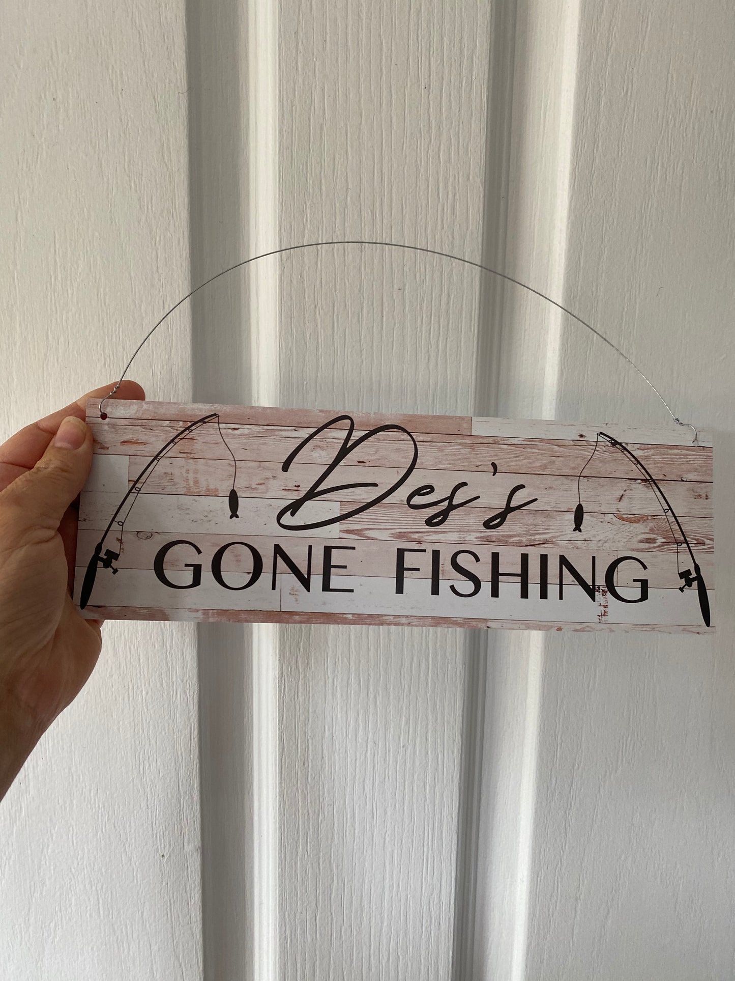 Custom Gone Fishing Sign | Personalised Rustic Timber Look Acrylic Sign | Man Cave Fishing Decor | Aussie Made