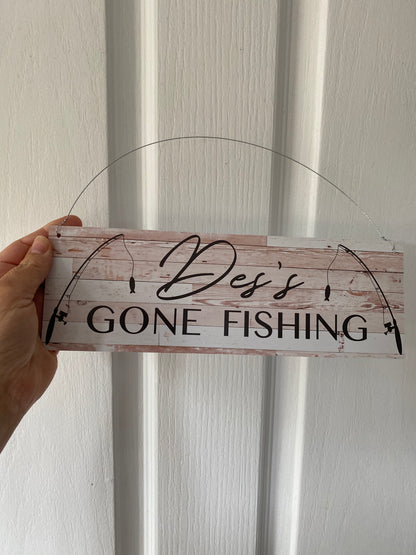 Custom Gone Fishing Sign | Personalised Rustic Timber Look Acrylic Sign | Man Cave Fishing Decor | Aussie Made