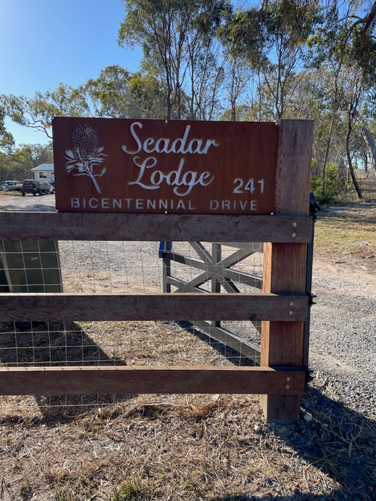 Large Property Gate Wall Banksia Flower Custom Address Sign - Personalised Rusty Metal Steel Sign - Australian Made + POSTAGE