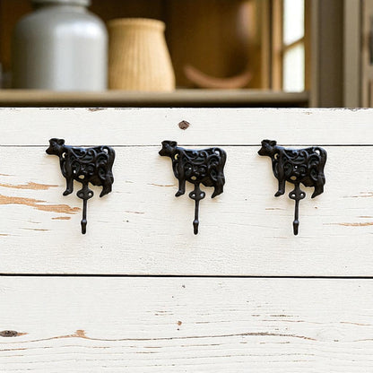 Cow Cast Iron Rustic Hook | Set of 2 or 3 Farmhouse Wall Hooks 10cm x 16.5cm