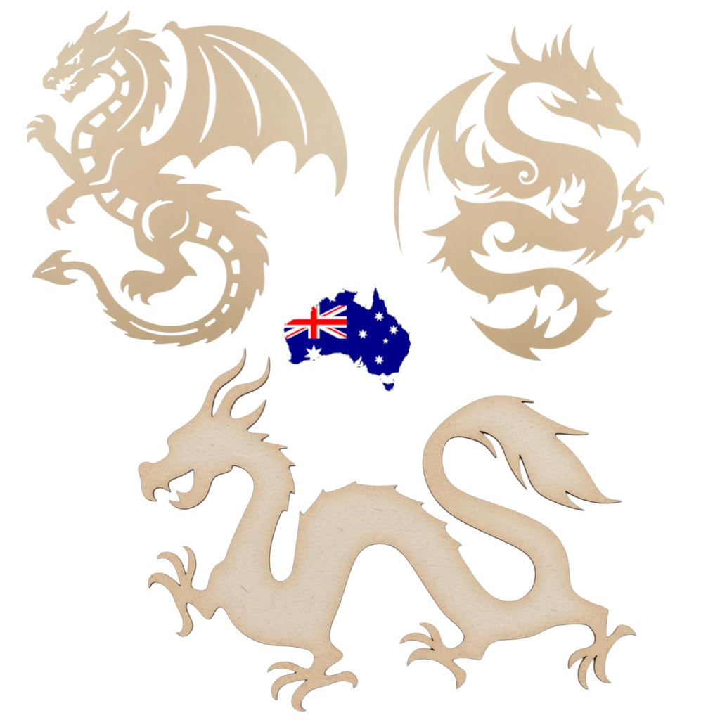 MDF Dragon Shapes | 3 Designs | Laser Cut Australian Made
