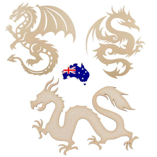 MDF Dragon Shapes | 3 Designs | Laser Cut Australian Made