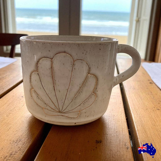 Mug Cup Shell Beach Pottery Ceramic Aussie Made