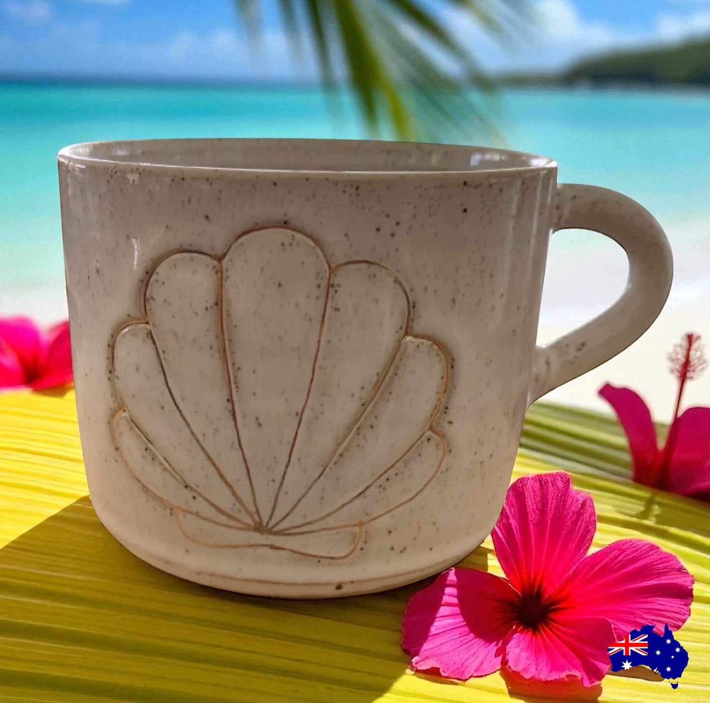 Mug Cup Shell Beach Pottery Ceramic Aussie Made