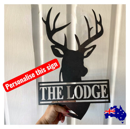 Stag Deer Lodge Hunting Country Personalised Rusty Metal Steel Sign
