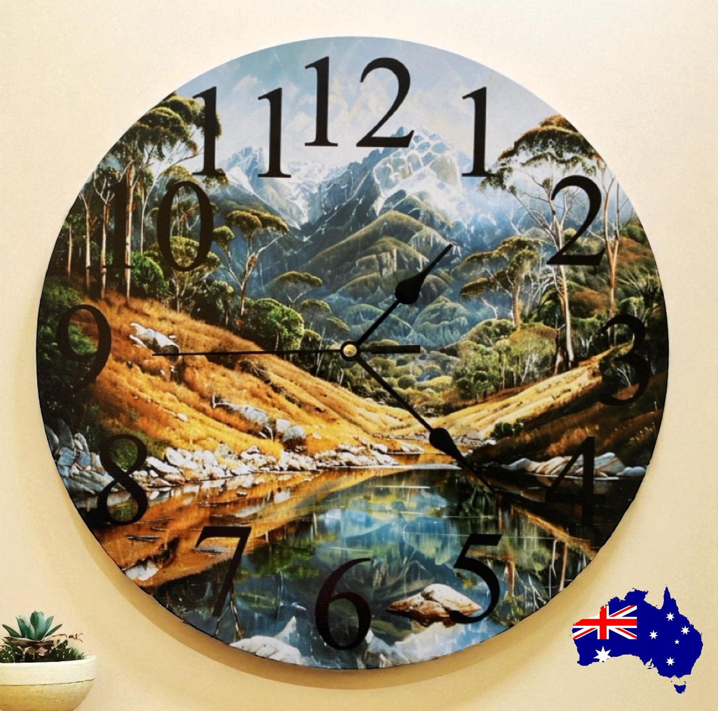 Clock Wall Bush Creek Mountains 30cm 60cm Aussie Made