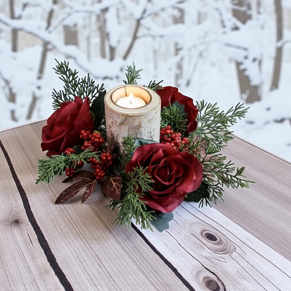 Christmas Rose Candle Wreath Rings Table Decoration