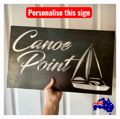 Sailboat Nautical Boat Personalised House Number Metal Steel Sign