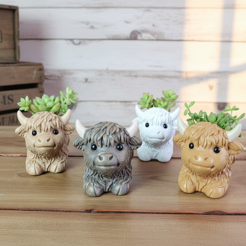 Highland Cow Planter Pot - Country Farmhouse Garden