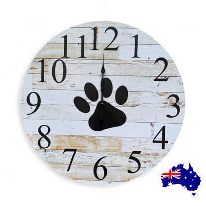 Clock Wall Paw Cat Dog Pet 30cm 60cm Aussie Made