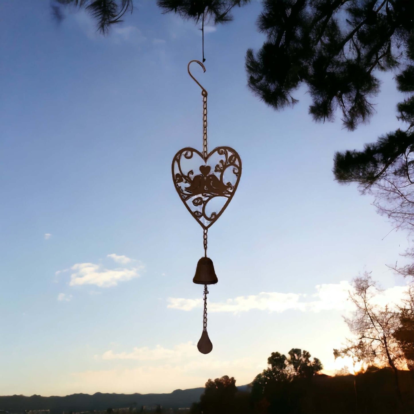 Bell Chime Heart with Birds Garden