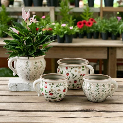 Planter Pot Vase Garden Strawberry Blue Floral Leaf