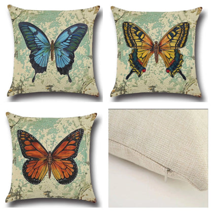 Cushion Pillow Cover Set of 3 Butterfly Vintage