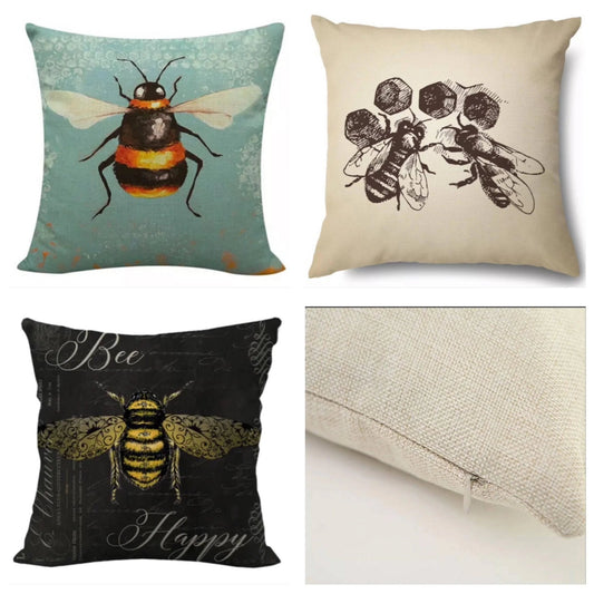 Cushion Cover Bee Set of 3 Hive Honey Vintage