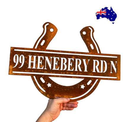 Horseshoe Horse Address Country Personalised Rusty Metal Steel Sign