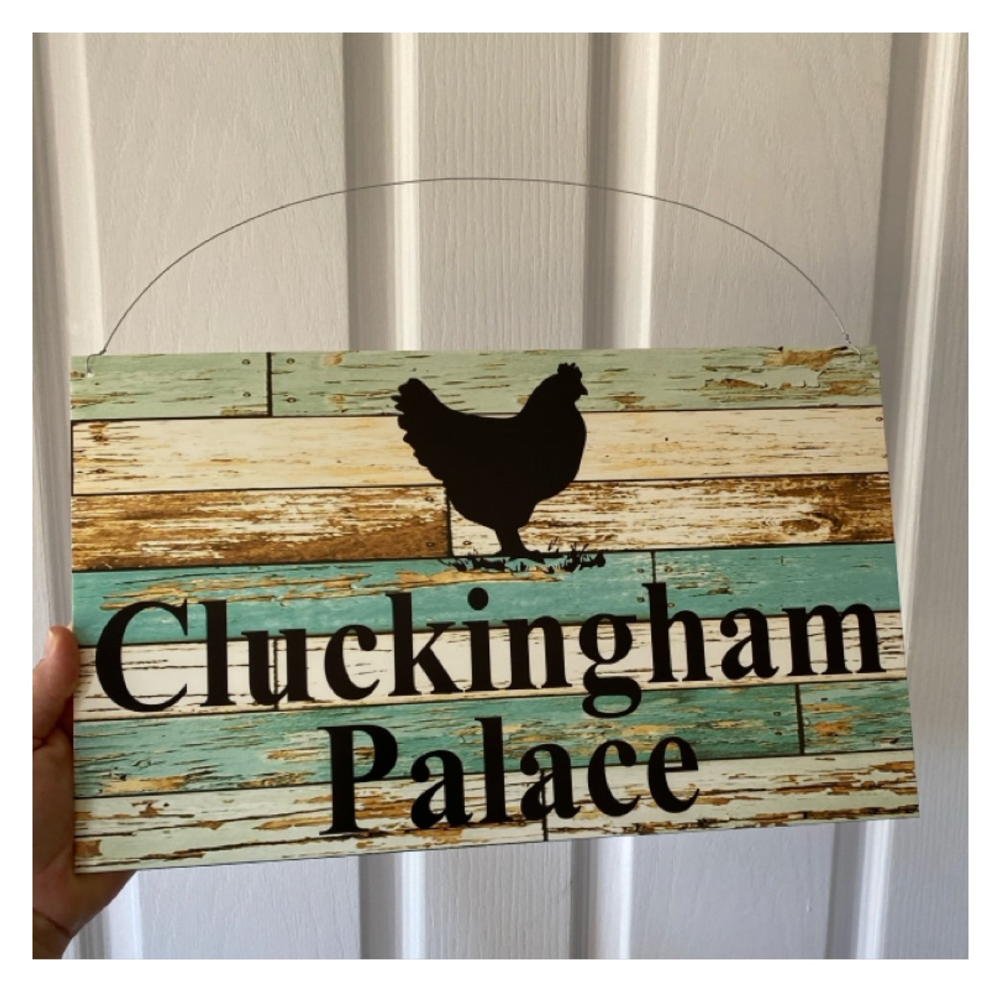 Chicken Hen Custom Personalised Sign Rustic Blue
