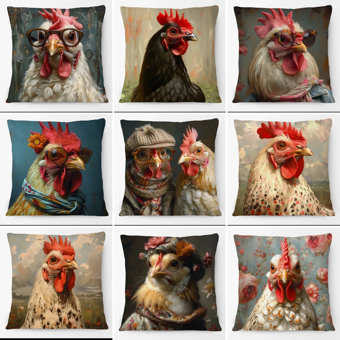 Cushion Cover Chicken Rooster Funny Farm Range