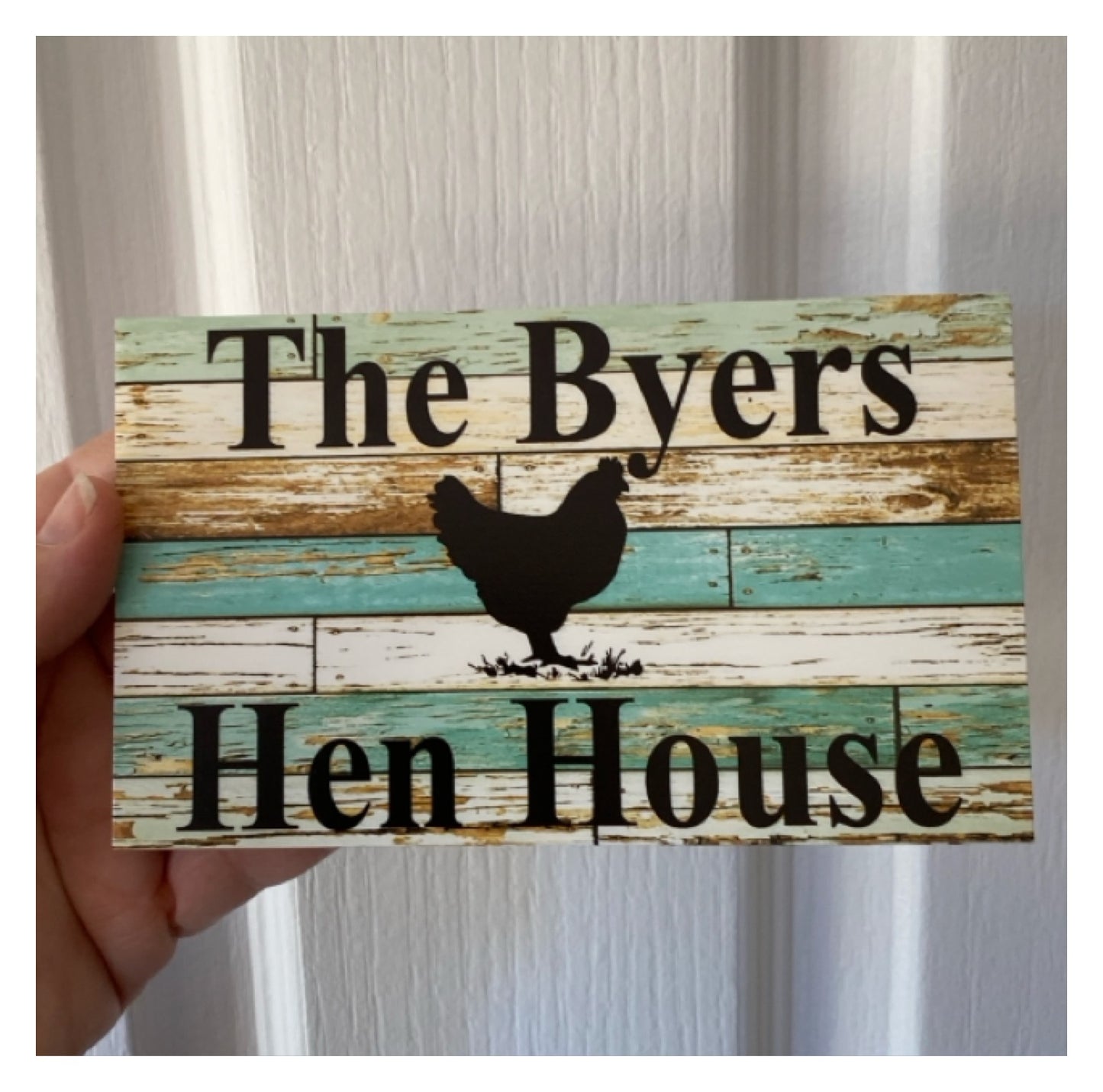Chicken Hen Custom Personalised Sign Rustic Blue