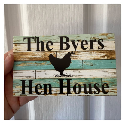 Chicken Hen Custom Personalised Sign Rustic Blue