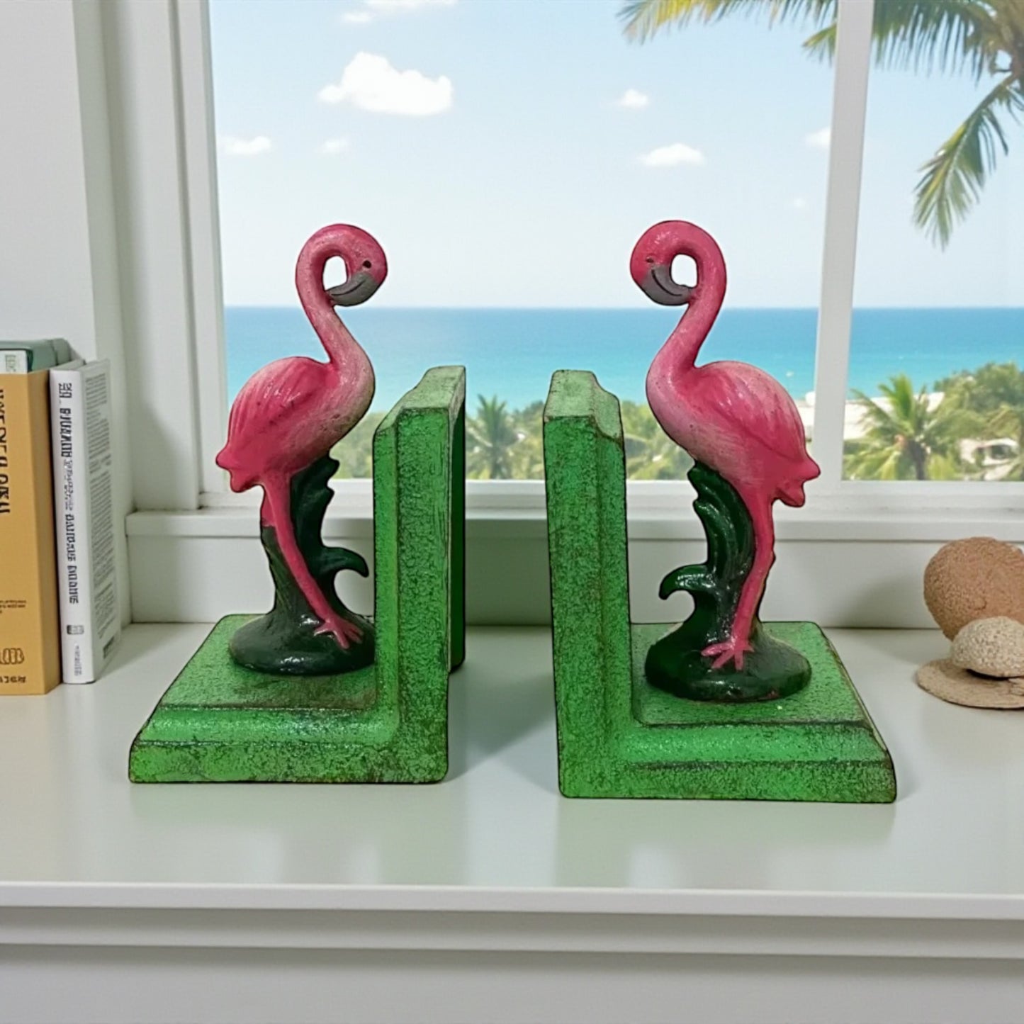 Book Ends Flamingo Tropical Bird Pink Cast Iron