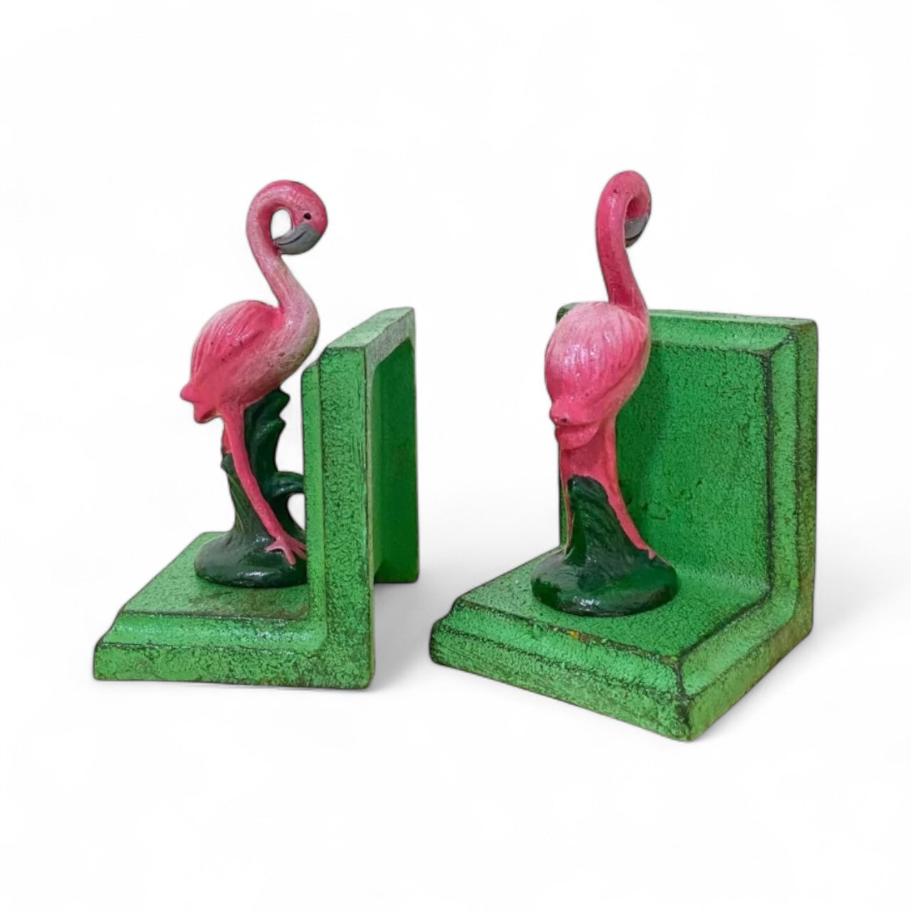 Book Ends Flamingo Tropical Bird Pink Cast Iron