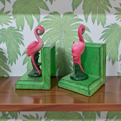 Book Ends Flamingo Tropical Bird Pink Cast Iron