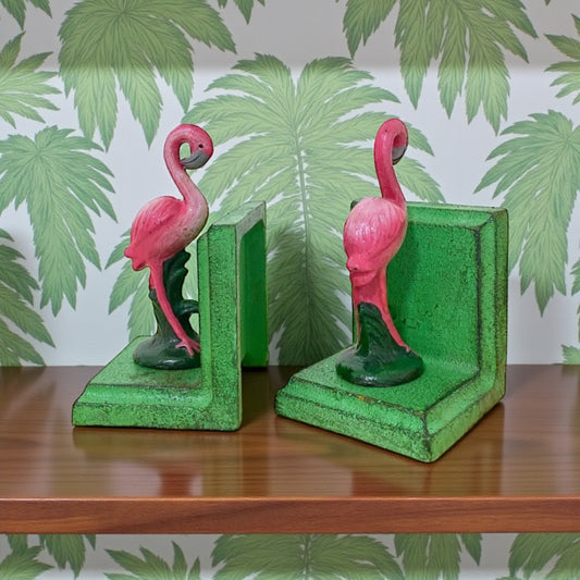 Book Ends Flamingo Tropical Bird Pink Cast Iron